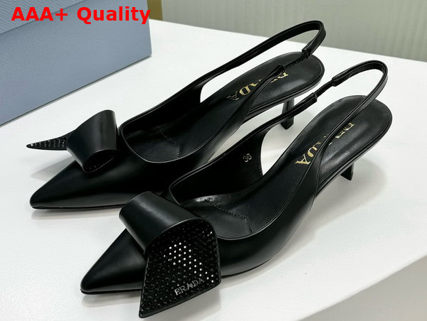 Prada Brushed Leather Slingback Pumps in Black 1I345N Replica