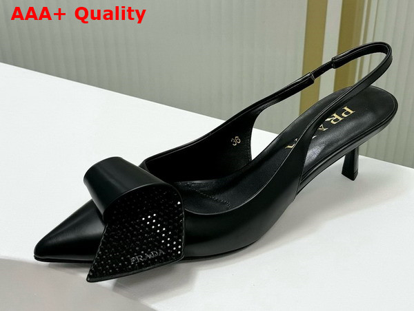 Prada Brushed Leather Slingback Pumps in Black 1I345N Replica