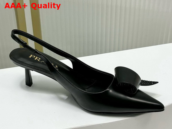 Prada Brushed Leather Slingback Pumps in Black 1I345N Replica