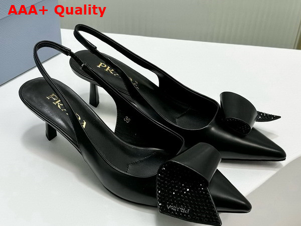 Prada Brushed Leather Slingback Pumps in Black 1I345N Replica