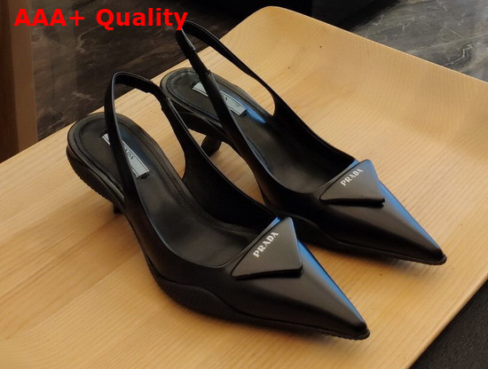 Prada Brushed Leather Slingback Pumps in Black Replica