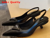 Prada Brushed Leather Slingback Pumps in Black Replica