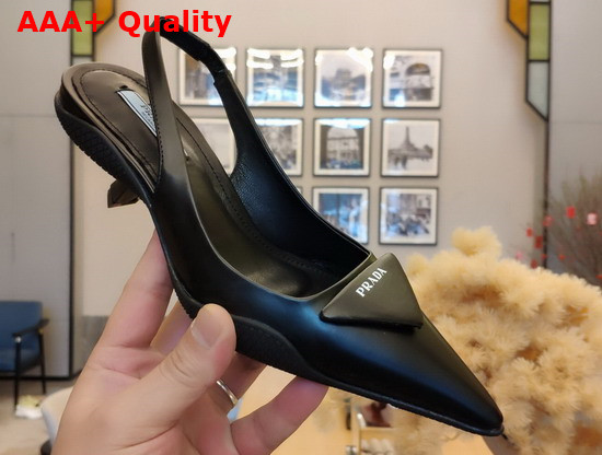 Prada Brushed Leather Slingback Pumps in Black Replica