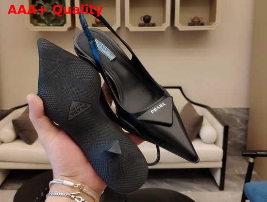 Prada Brushed Leather Slingback Pumps in Black Replica