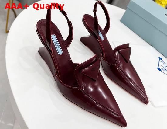 Prada Brushed Leather Slingback Pumps in Burgundy 1D896M Replica