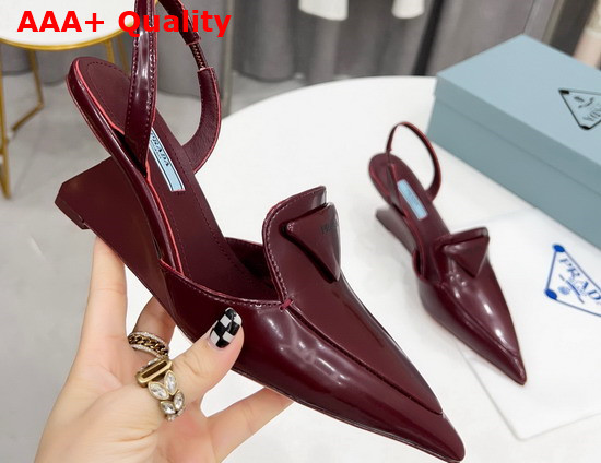 Prada Brushed Leather Slingback Pumps in Burgundy 1D896M Replica