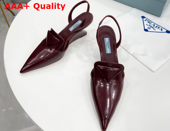 Prada Brushed Leather Slingback Pumps in Burgundy 1D896M Replica