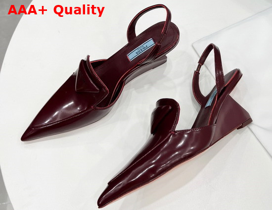 Prada Brushed Leather Slingback Pumps in Burgundy 1D896M Replica