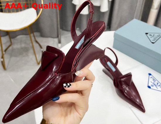 Prada Brushed Leather Slingback Pumps in Burgundy 1D896M Replica