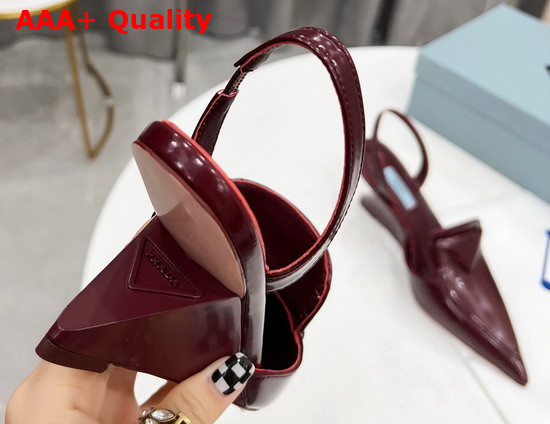 Prada Brushed Leather Slingback Pumps in Burgundy 1D896M Replica