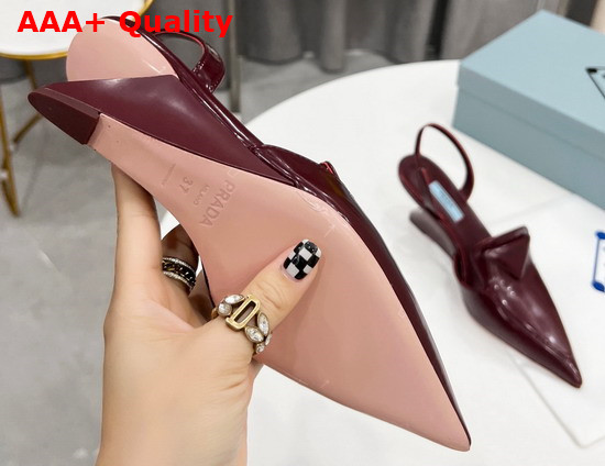 Prada Brushed Leather Slingback Pumps in Burgundy 1D896M Replica