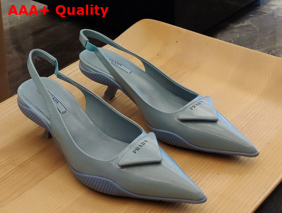 Prada Brushed Leather Slingback Pumps in Light Blue Replica