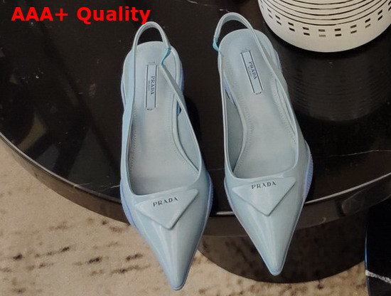 Prada Brushed Leather Slingback Pumps in Light Blue Replica