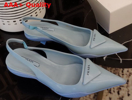 Prada Brushed Leather Slingback Pumps in Light Blue Replica