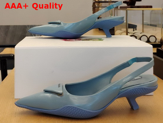 Prada Brushed Leather Slingback Pumps in Light Blue Replica