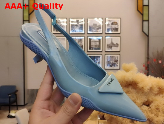 Prada Brushed Leather Slingback Pumps in Light Blue Replica