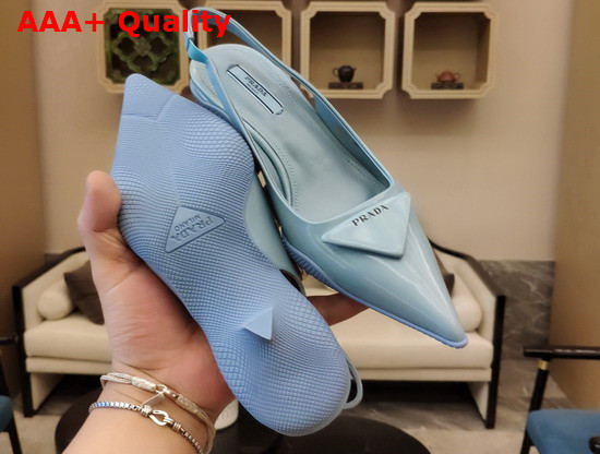 Prada Brushed Leather Slingback Pumps in Light Blue Replica