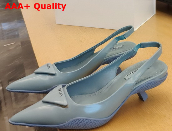 Prada Brushed Leather Slingback Pumps in Light Blue Replica