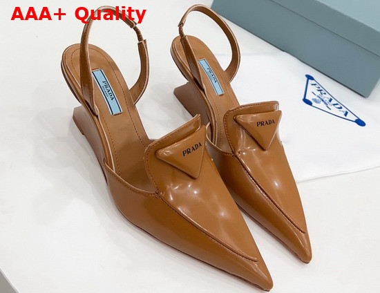 Prada Brushed Leather Slingback Pumps in Light Brown 1D896M Replica