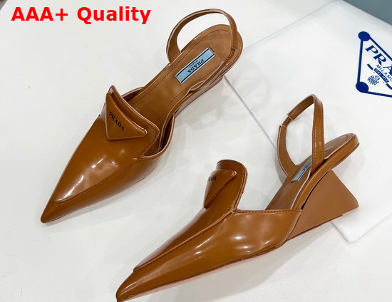 Prada Brushed Leather Slingback Pumps in Light Brown 1D896M Replica