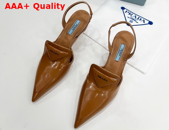 Prada Brushed Leather Slingback Pumps in Light Brown 1D896M Replica