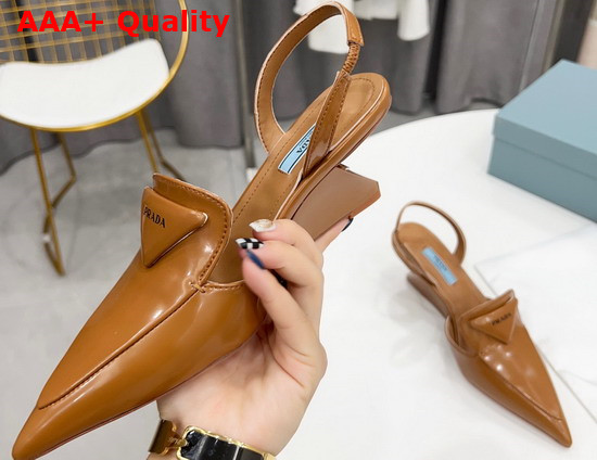 Prada Brushed Leather Slingback Pumps in Light Brown 1D896M Replica