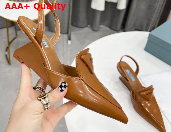 Prada Brushed Leather Slingback Pumps in Light Brown 1D896M Replica