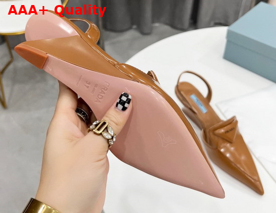 Prada Brushed Leather Slingback Pumps in Light Brown 1D896M Replica