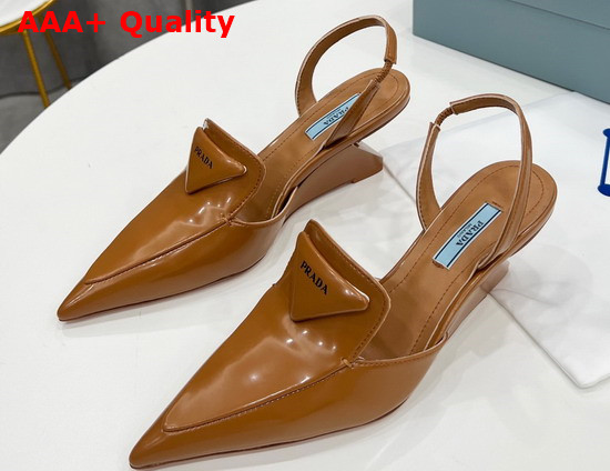 Prada Brushed Leather Slingback Pumps in Light Brown 1D896M Replica