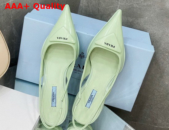 Prada Brushed Leather Slingback Pumps in Light Green Replica