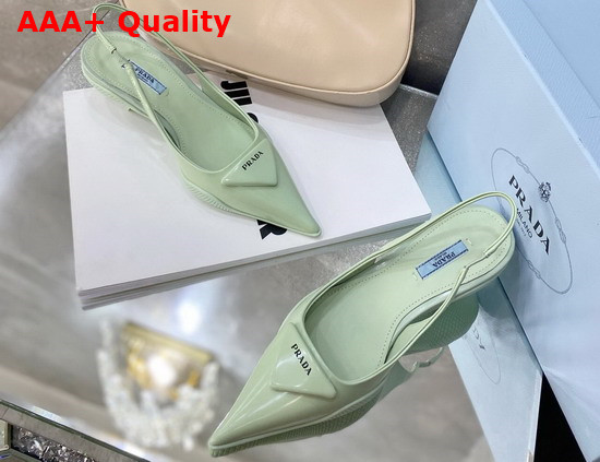 Prada Brushed Leather Slingback Pumps in Light Green Replica