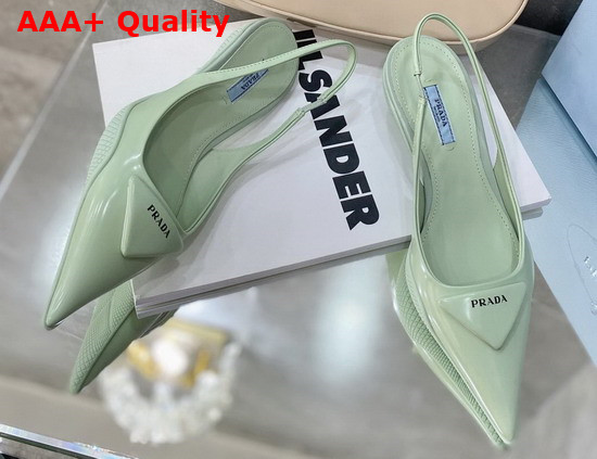 Prada Brushed Leather Slingback Pumps in Light Green Replica