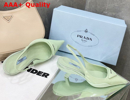 Prada Brushed Leather Slingback Pumps in Light Green Replica