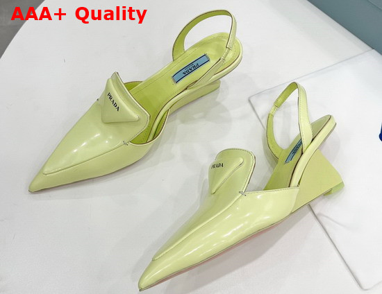 Prada Brushed Leather Slingback Pumps in Light Yellow 1D896M Replica