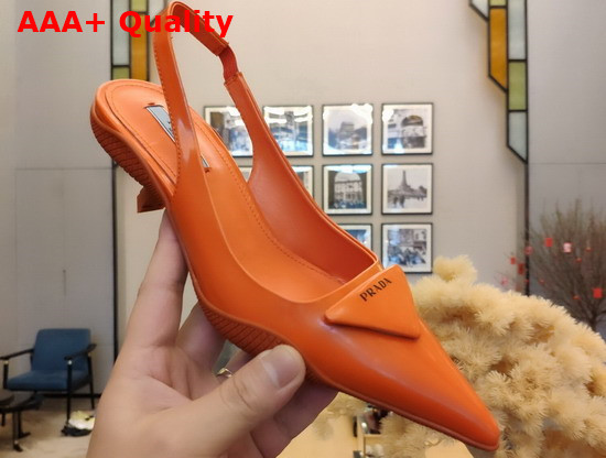 Prada Brushed Leather Slingback Pumps in Orange Replica