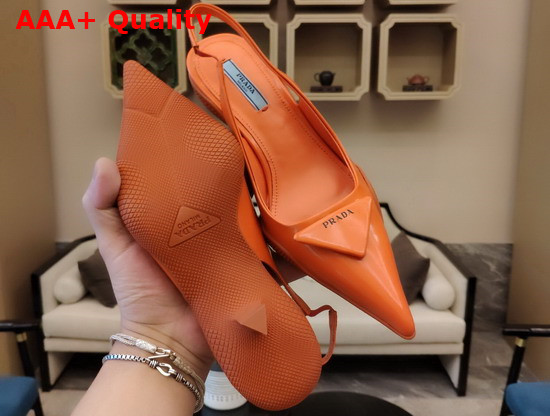 Prada Brushed Leather Slingback Pumps in Orange Replica