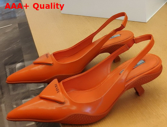 Prada Brushed Leather Slingback Pumps in Orange Replica