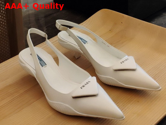 Prada Brushed Leather Slingback Pumps in White Replica