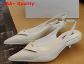 Prada Brushed Leather Slingback Pumps in White Replica