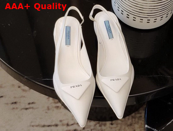 Prada Brushed Leather Slingback Pumps in White Replica