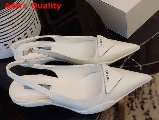 Prada Brushed Leather Slingback Pumps in White Replica