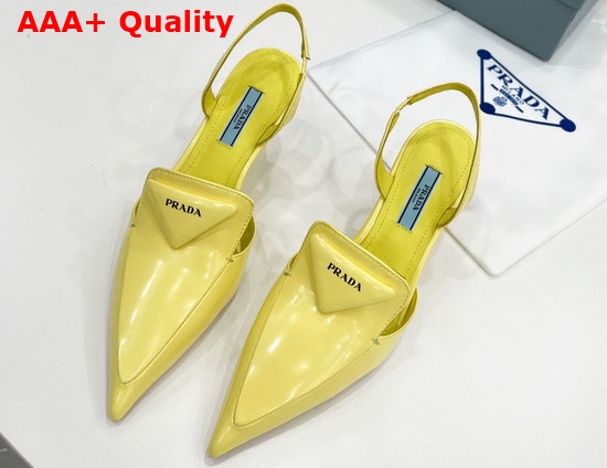 Prada Brushed Leather Slingback Pumps in Yellow 1D896M Replica