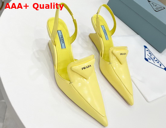 Prada Brushed Leather Slingback Pumps in Yellow 1D896M Replica