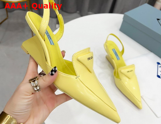 Prada Brushed Leather Slingback Pumps in Yellow 1D896M Replica