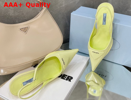 Prada Brushed Leather Slingback Pumps in Yellow Replica