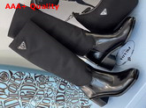 Prada Brushed Leather and Nylon Boots in Black with Triangle Logo Replica