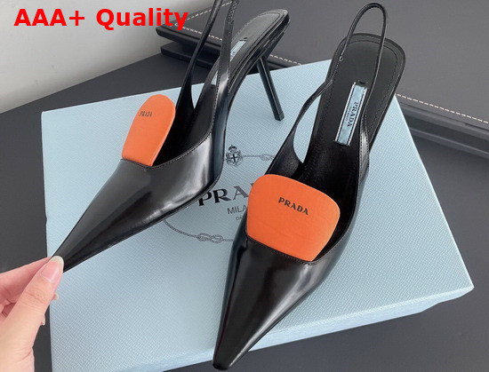 Prada Brushed Leather and Nylon Slingback Pumps Black and Orange 1I561M Replica