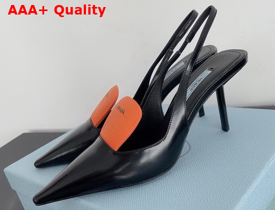 Prada Brushed Leather and Nylon Slingback Pumps Black and Orange 1I561M Replica