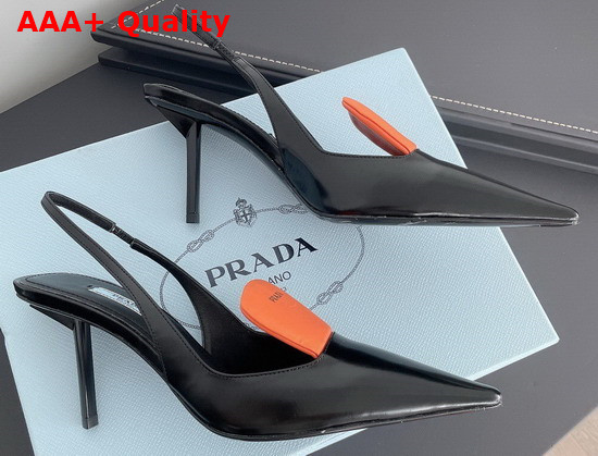 Prada Brushed Leather and Nylon Slingback Pumps Black and Orange 1I561M Replica