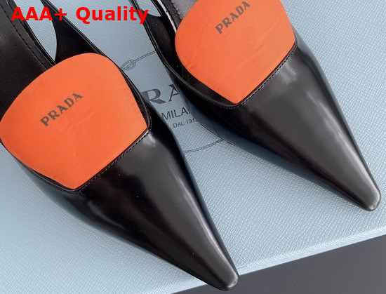 Prada Brushed Leather and Nylon Slingback Pumps Black and Orange 1I561M Replica